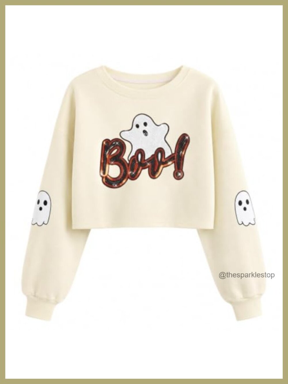 Cropped Sweatshirt Ghost Skull Graphic Pullover Halloween Fall Women